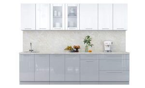 ГОТОВАЯ КУХНЯ ПЛАСТИК 2,9Б (БЕЛЫЙ ГЛЯНЕЦ/ ТУМАННЫЙ ГЛЯНЕЦ)