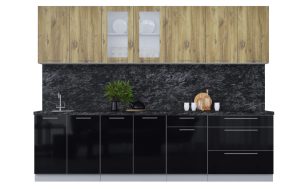 ГОТОВАЯ КУХНЯ ПЛАСТИК 2,9Б (ДУБ ЭПОКСИД/ ЧЕРНЫЙ ГЛЯНЕЦ)