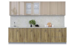 ГОТОВАЯ КУХНЯ ПЛАСТИК 2,9Б (КАПУЧИНО ГЛЯНЕЦ/ ДУБ ЭПОКСИД)