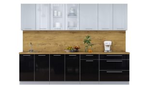 ГОТОВАЯ КУХНЯ ПЛАСТИК 2,9Б (ТУМАННЫЙ ГЛЯНЕЦ/ ЧЕРНЫЙ ГЛЯНЕЦ)