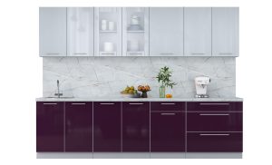 ГОТОВАЯ КУХНЯ ПЛАСТИК 2,9Б (ТУМАННЫЙ ГЛЯНЕЦ/ СЛИВА ГЛЯНЕЦ)