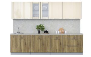 ГОТОВАЯ КУХНЯ ПЛАСТИК 2,9Б (ВАНИЛЬ ГЛЯНЕЦ/ ДУБ ЭПОКСИД)