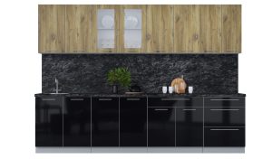 ГОТОВАЯ КУХНЯ ПЛАСТИК 3,0Б (ДУБ ЭПОКСИД/ ЧЕРНЫЙ ГЛЯНЕЦ)