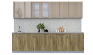 ГОТОВАЯ КУХНЯ ПЛАСТИК 3,0Б (КАПУЧИНО ГЛЯНЕЦ/ ДУБ ЭПОКСИД)