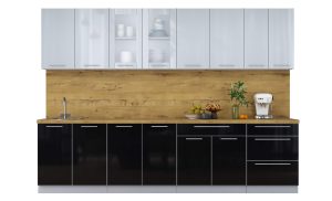 ГОТОВАЯ КУХНЯ ПЛАСТИК 3,0Б (ТУМАННЫЙ ГЛЯНЕЦ/ ЧЕРНЫЙ ГЛЯНЕЦ)