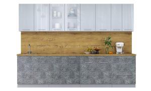 ГОТОВАЯ КУХНЯ ПЛАСТИК 3,0Б (ТУМАННЫЙ ГЛЯНЕЦ/ МРАМОР)