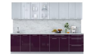 ГОТОВАЯ КУХНЯ ПЛАСТИК 3,0Б (ТУМАННЫЙ ГЛЯНЕЦ/ СЛИВА ГЛЯНЕЦ)