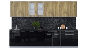 ГОТОВАЯ КУХНЯ ПЛАСТИК 3,1Б (ДУБ ЭПОКСИД/ ЧЕРНЫЙ ГЛЯНЕЦ)