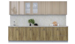 ГОТОВАЯ КУХНЯ ПЛАСТИК 3,1Б (КАПУЧИНО ГЛЯНЕЦ/ ДУБ ЭПОКСИД)