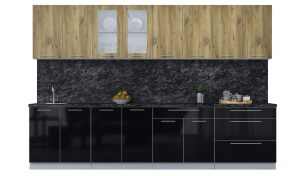 ГОТОВАЯ КУХНЯ ПЛАСТИК 3,2Б (ДУБ ЭПОКСИД/ ЧЕРНЫЙ ГЛЯНЕЦ)