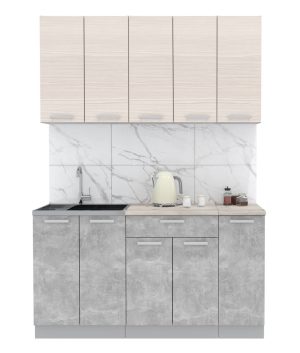 ГОТОВАЯ КУХНЯ ЛАЙТ 1,5 (ВУДЛАЙН КРЕМОВЫЙ/ БЕТОН)